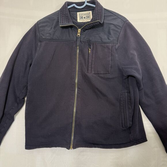 VTG Converse One Star Mens Jacket Navy Blue Full Zip Size Small Made In USA - Picture 2 of 16